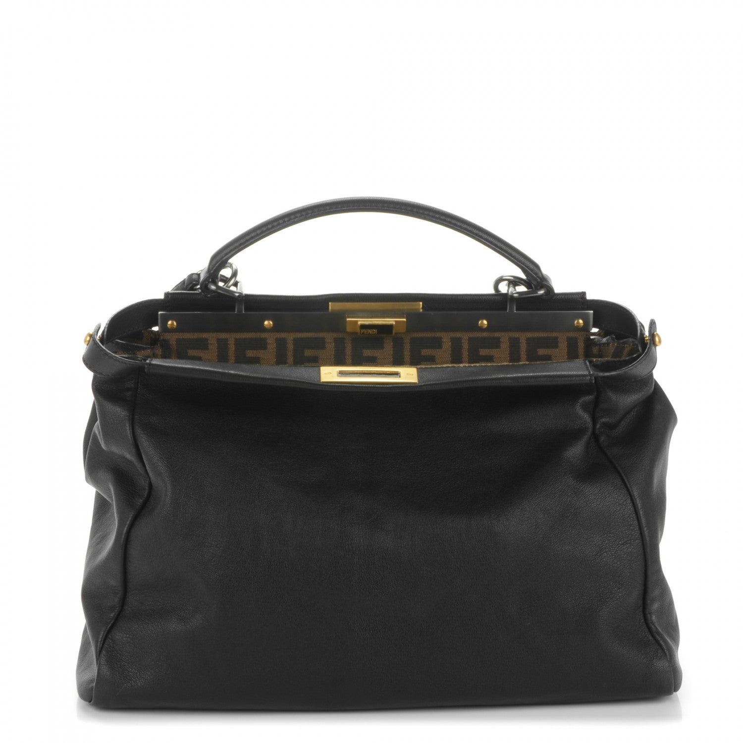 Fendi Goatskin Zucca Large Peekaboo Iconic Satchel Black Tobacco 1 of 7