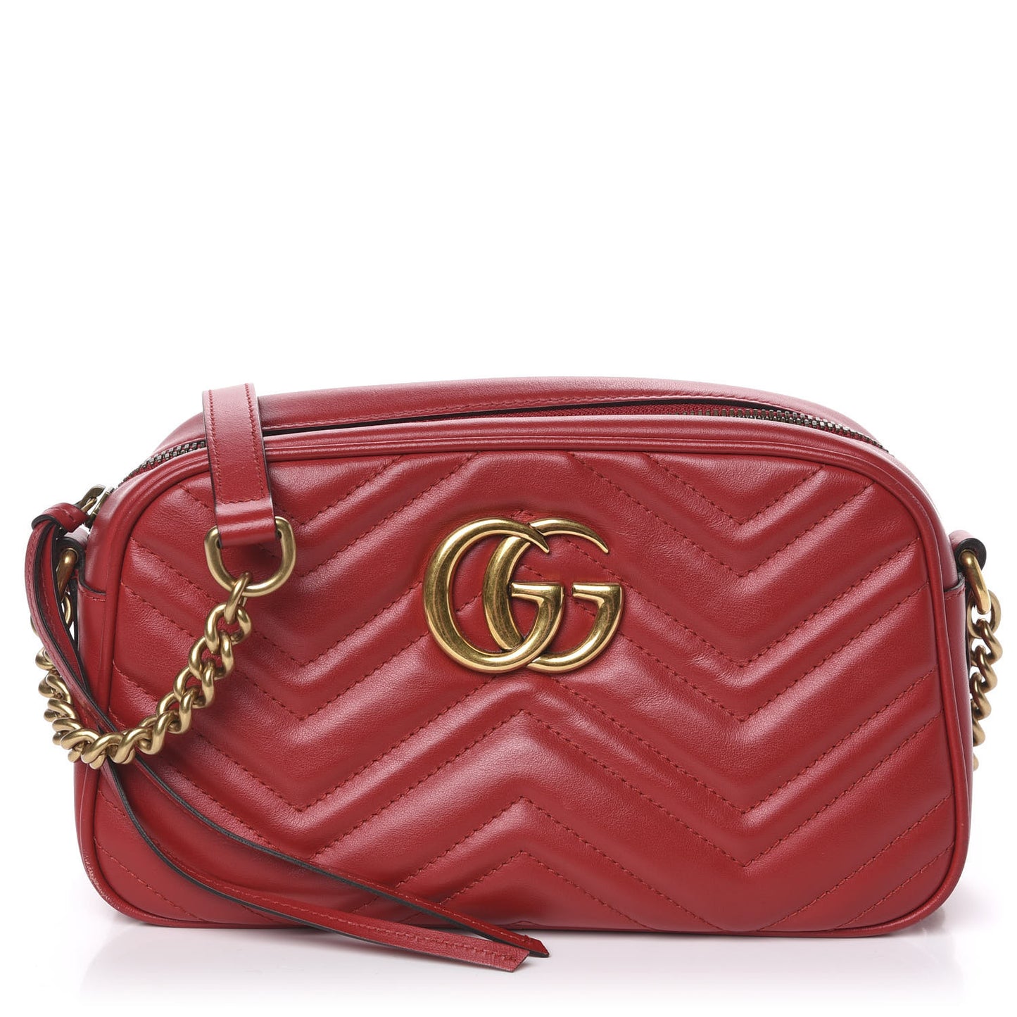 Calfskin Matelasse Small GG Marmont Chain Shoulder Bag Hibiscus Red