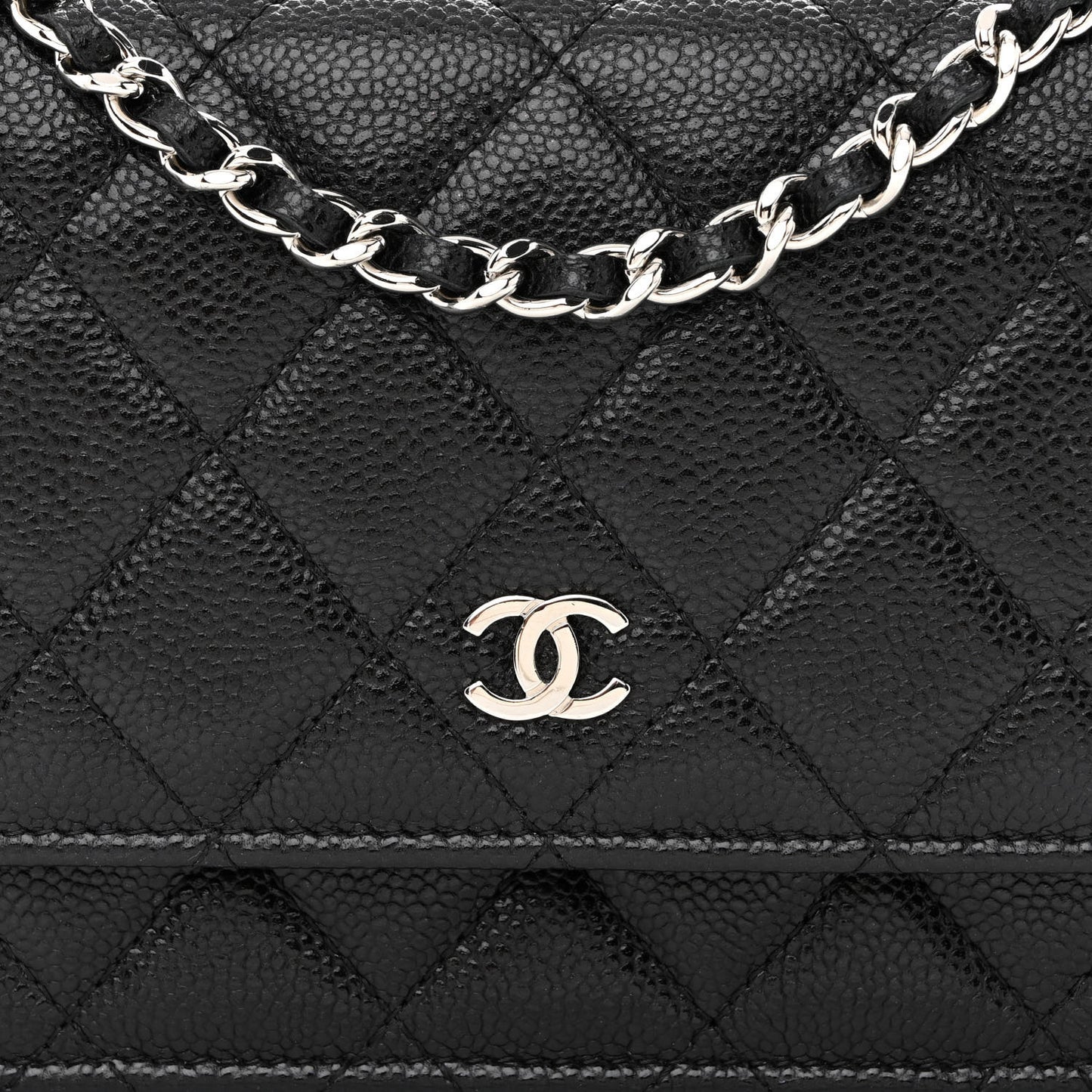 Caviar Quilted Mini Wallet On Chain WOC Black