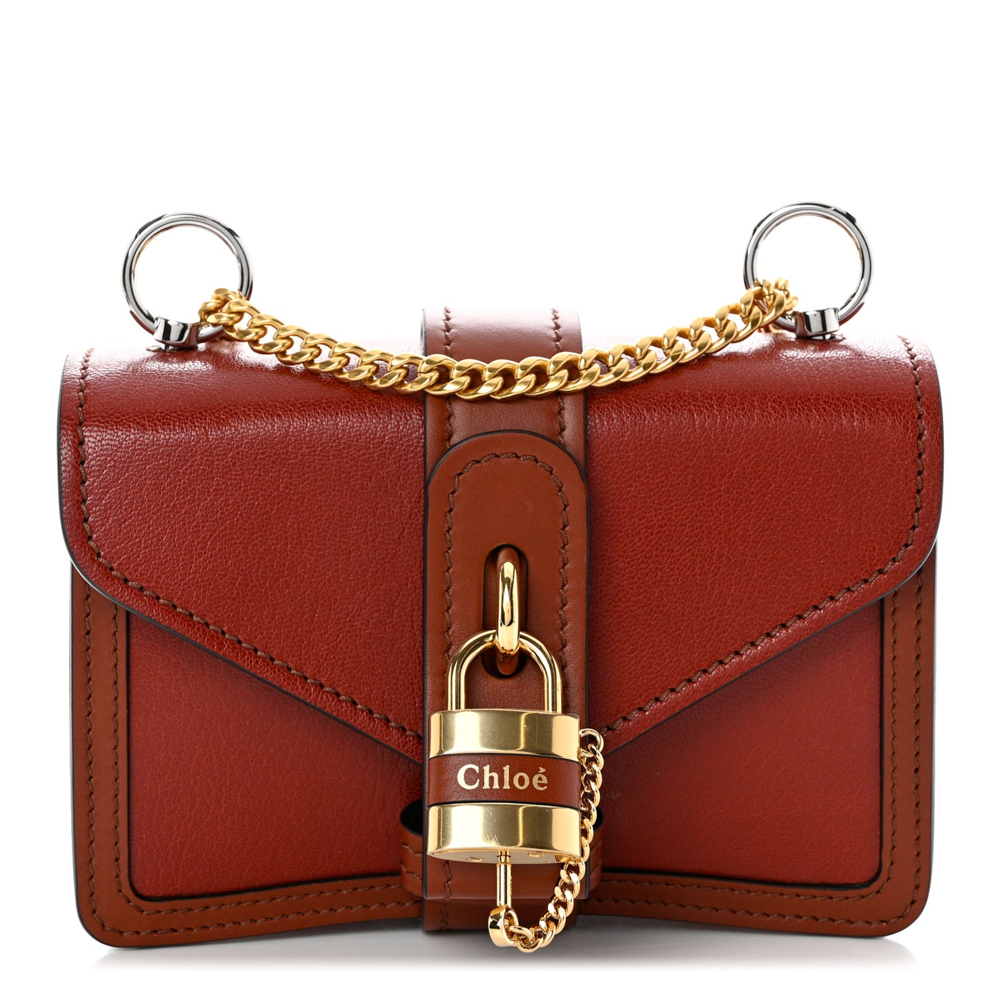 Shiny Goatskin Calfskin Mini Aby Chain Shoulder Bag Sepia Brown