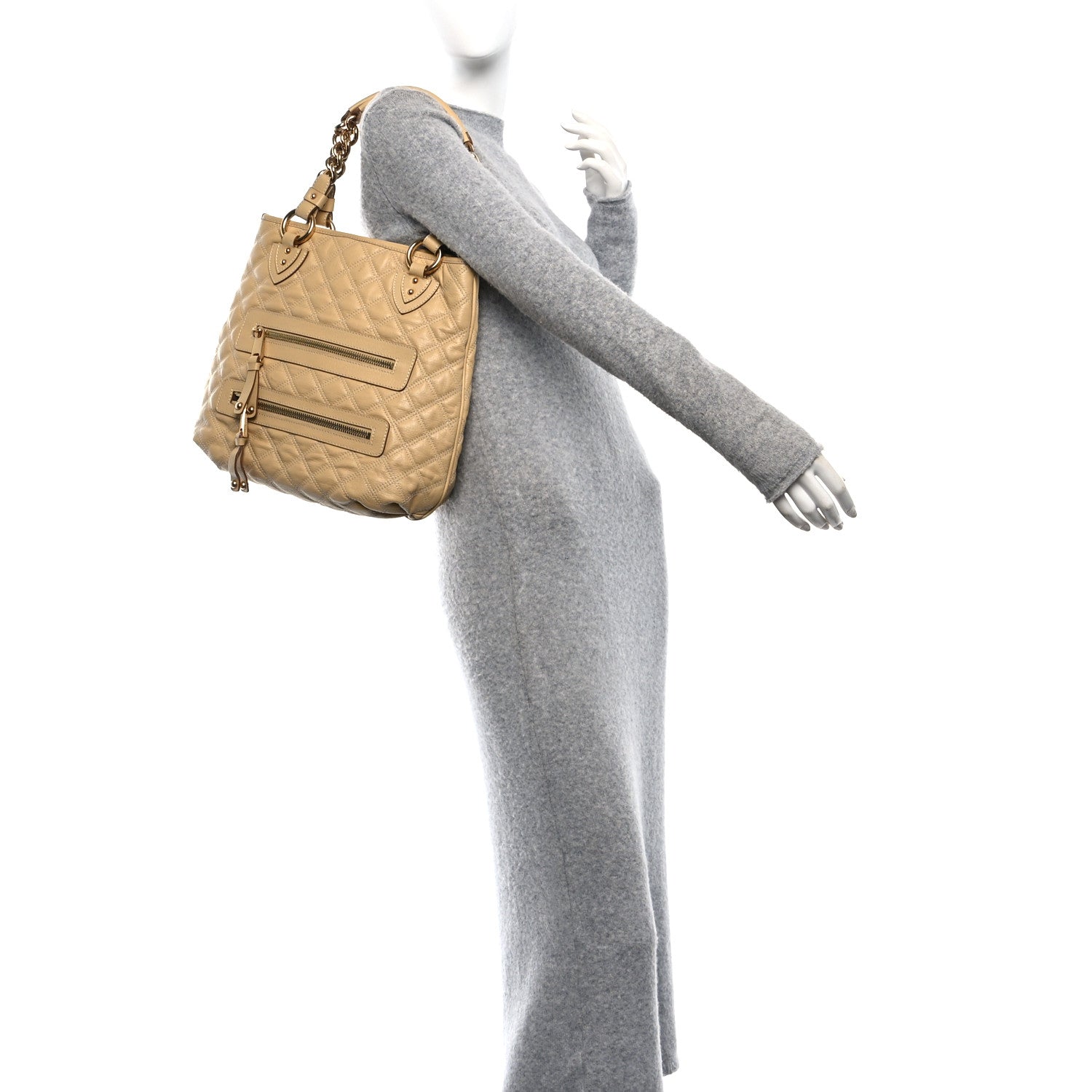 Marc Jacobs Calfskin Quilted Zipper Tote Beige 2 of 9