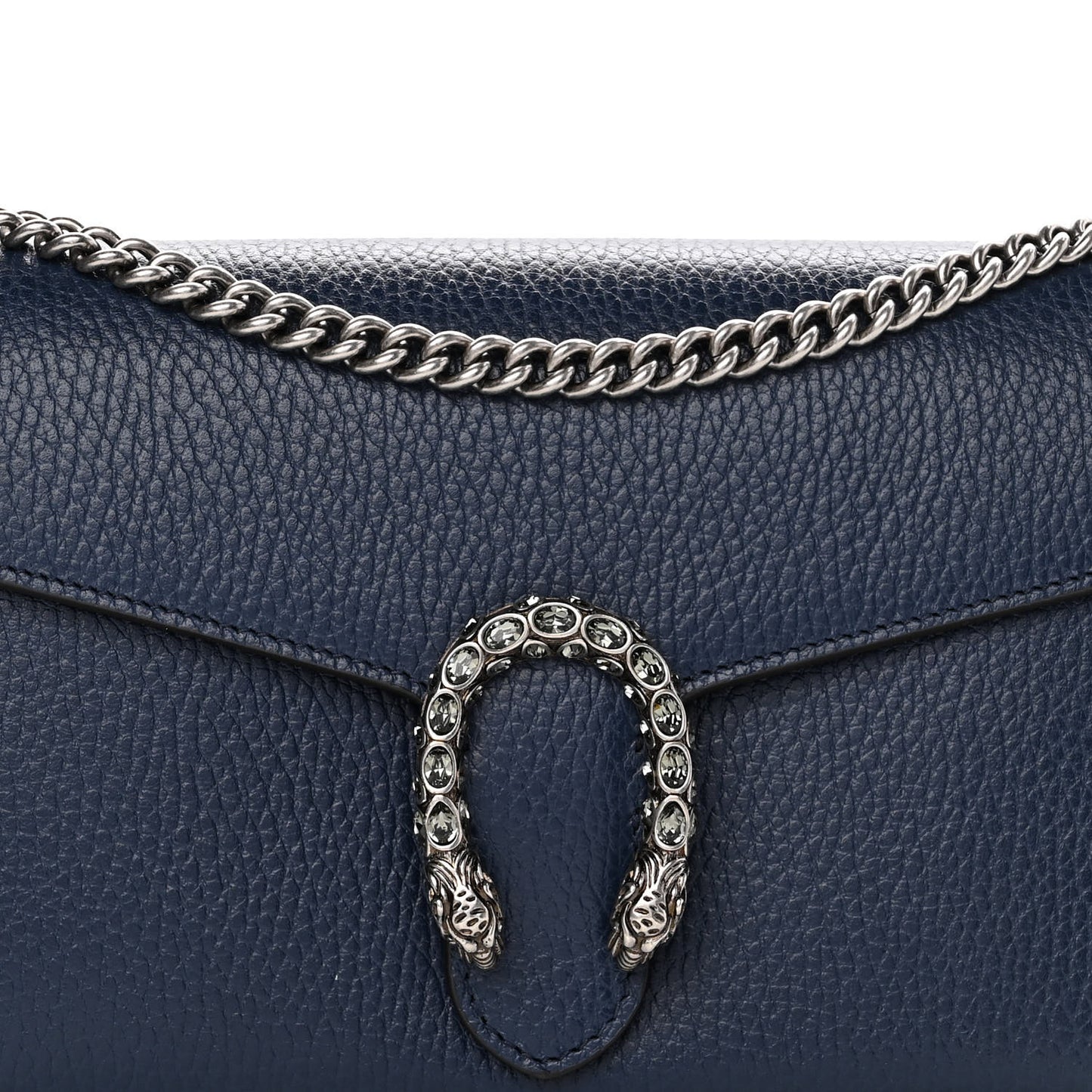 Dollar Calfskin Crystal Mini Dionysus Chain Wallet Blue Agata Black Diamond