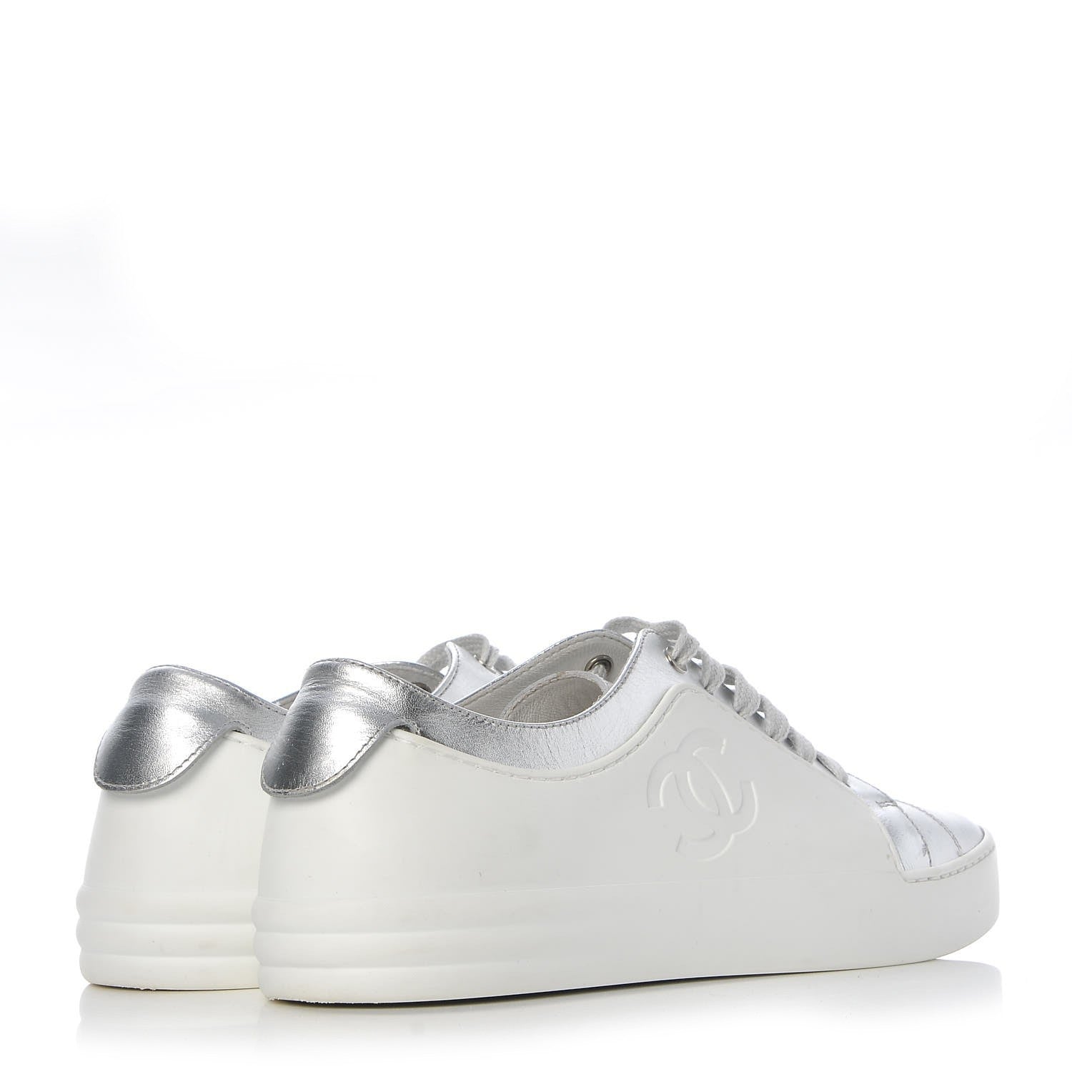 Chanel Iridescent Goatskin Sneakers 36 White Silver 4 of 10