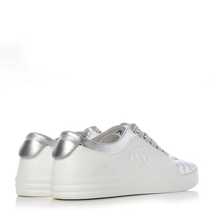Chanel Iridescent Goatskin Sneakers 36 White Silver 4 of 10