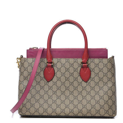 Gucci GG Supreme Monogram Moon Calfskin Small Zip Top Tote Beige Ebony Hibiscus Red New Rosette 1 of 11