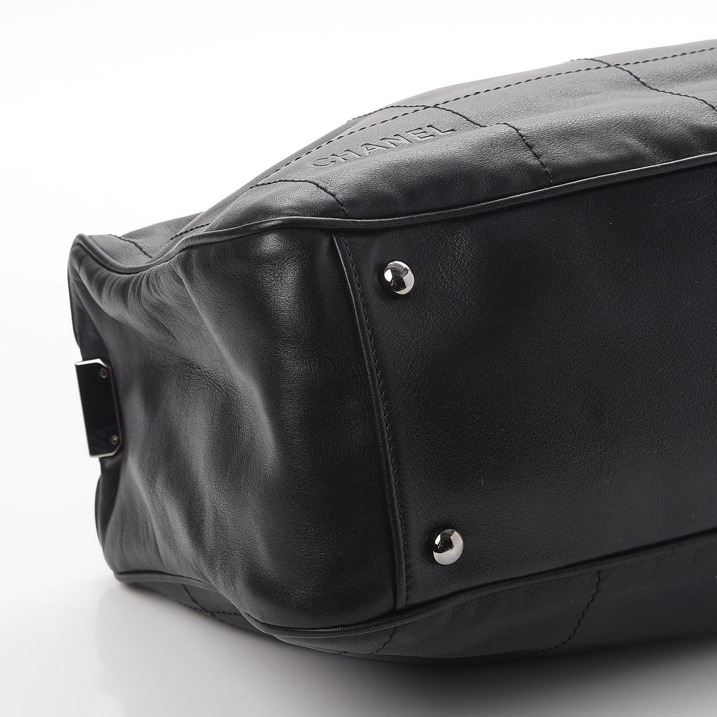 Lambskin Square Stitched Large Tote Black