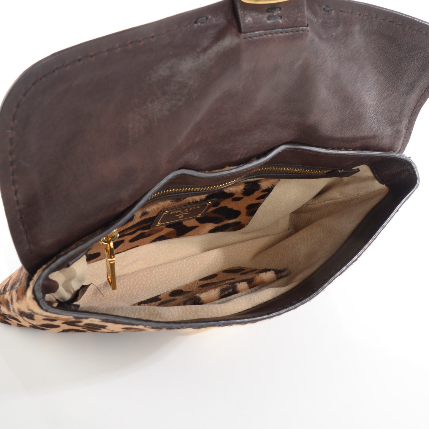 Calf Hair Leopard Print Pushlock Envelope Clutch Miele