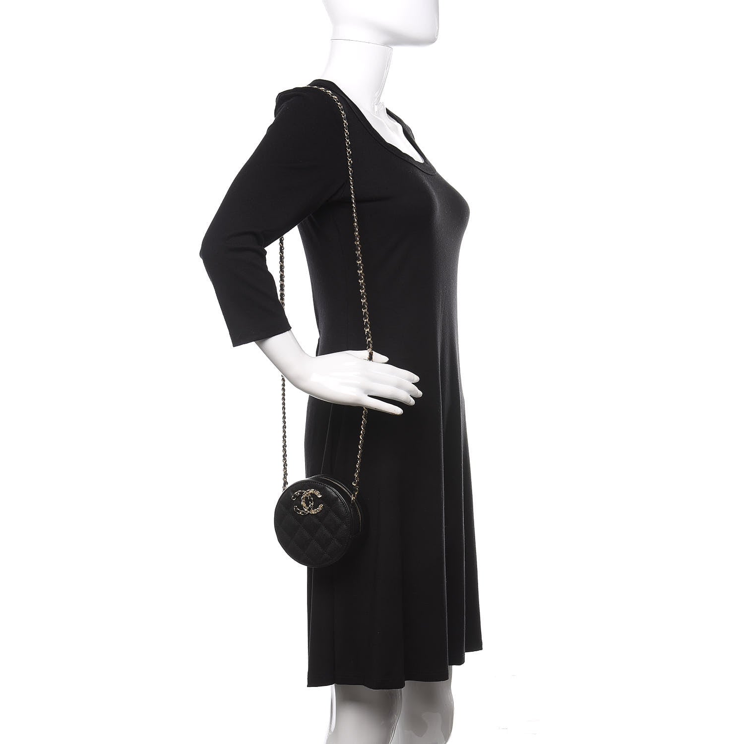 Chanel Caviar Quilted French New Wave Round Clutch With Chain Black 2 of 10
