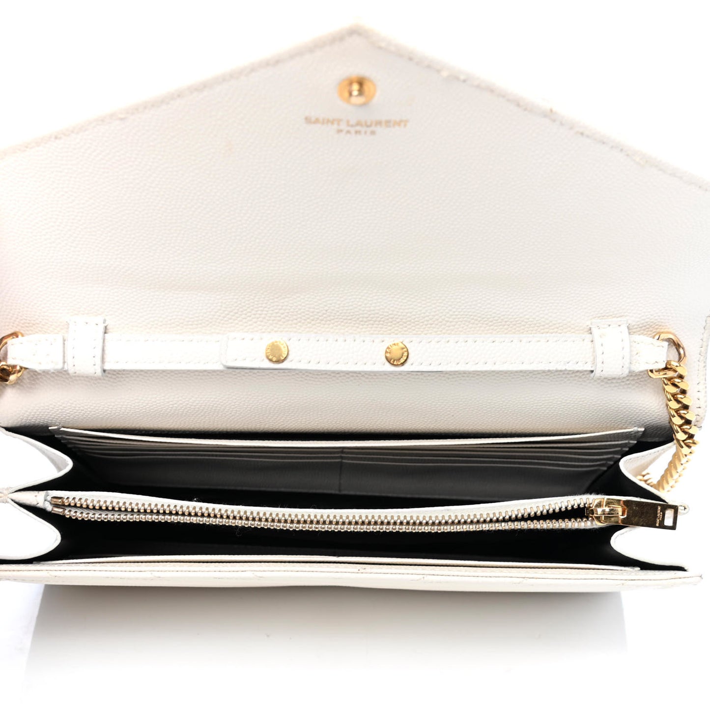 Grain De Poudre Matelasse Chevron Monogram Chain Wallet White