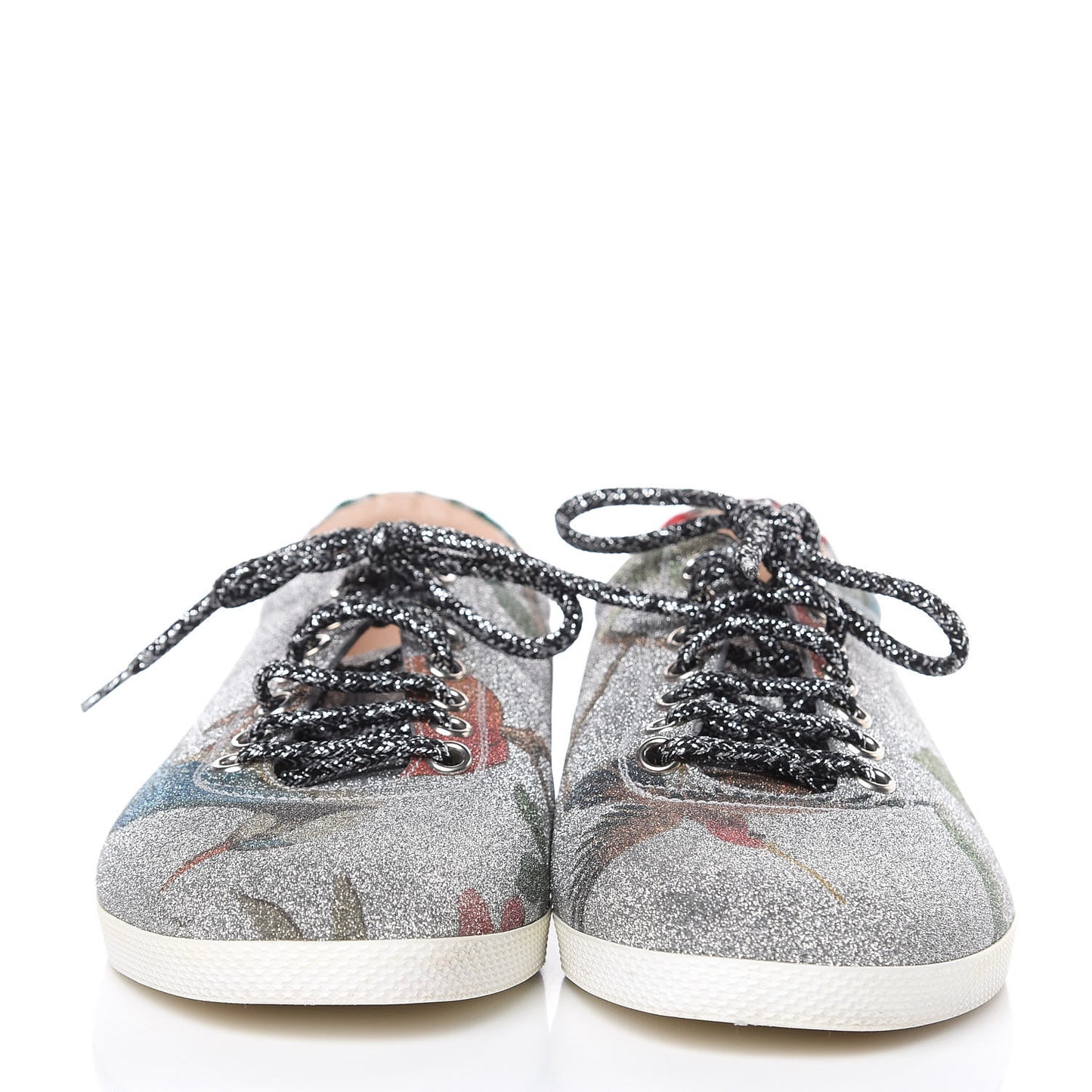 Calfskin Glitter Womens Bambi Tian Low Top Sneakers 38.5 Silver