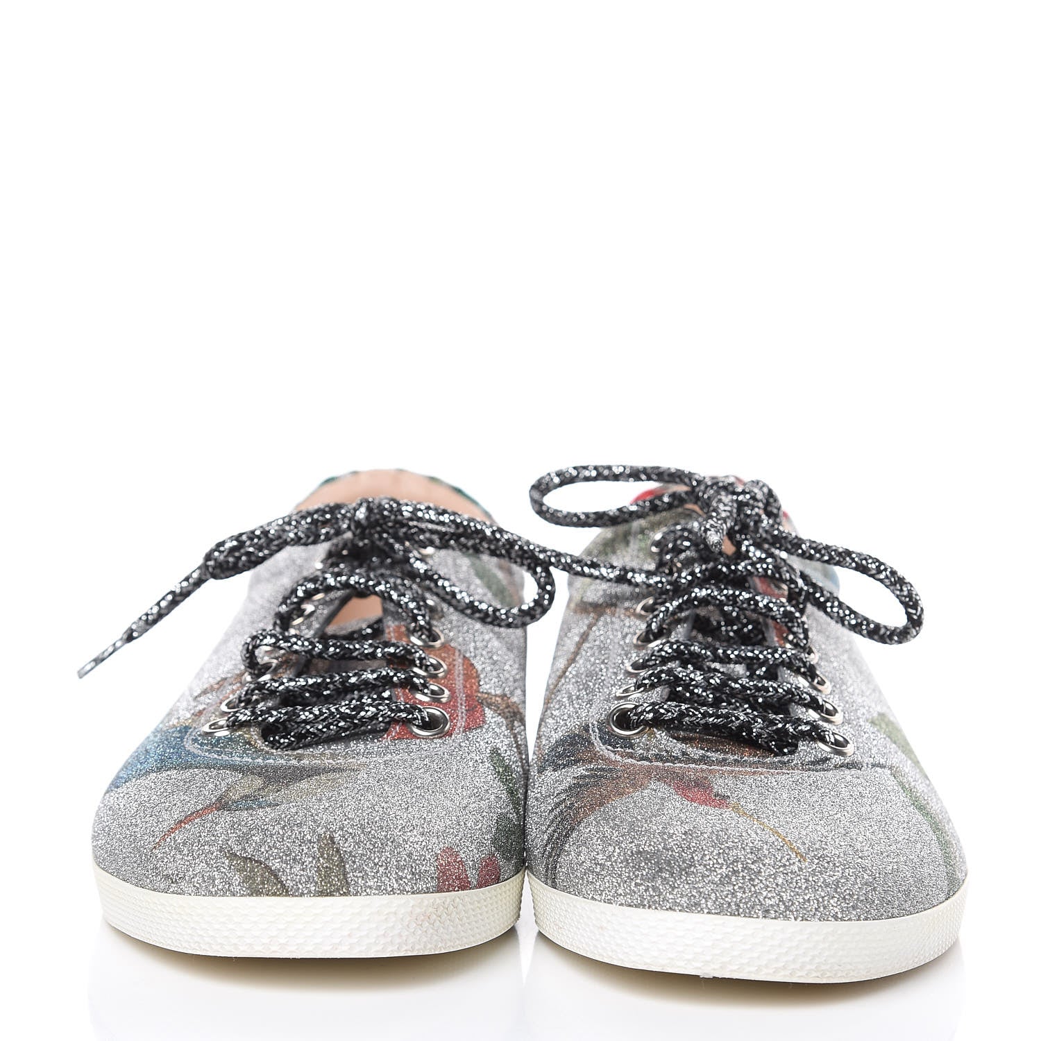 Gucci Calfskin Glitter Womens Bambi Tian Low Top Sneakers 38.5 Silver 2 of 10