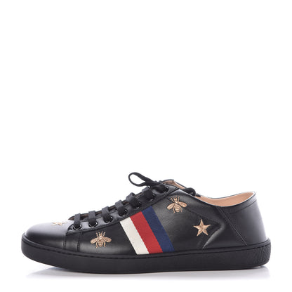 Gucci Calfskin Web Bee Star Embroidered Womens Sylvie Web Ace Sneakers 39.5 Black 1 of 10