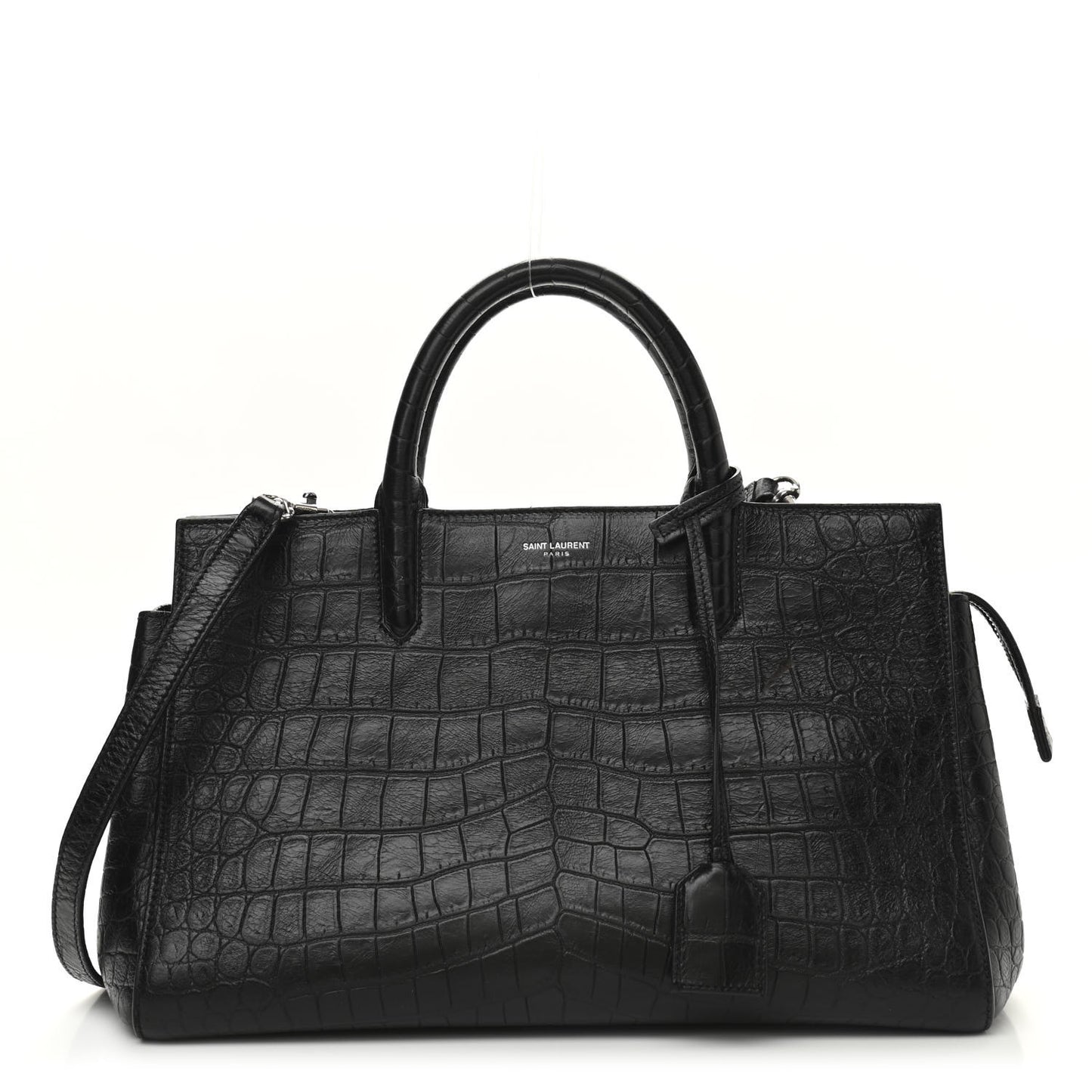 Calfskin Crocodile Embossed Small Cabas Rive Gauche Black