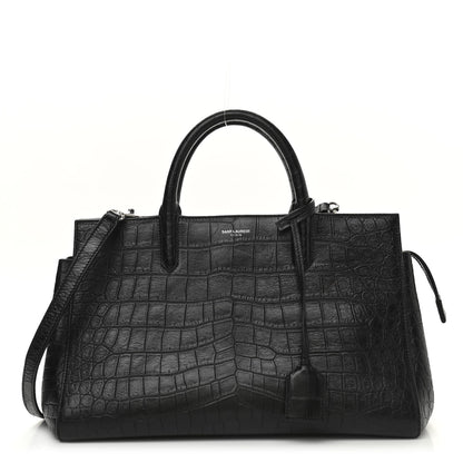 Saint Laurent Calfskin Crocodile Embossed Small Cabas Rive Gauche Black 1 of 10