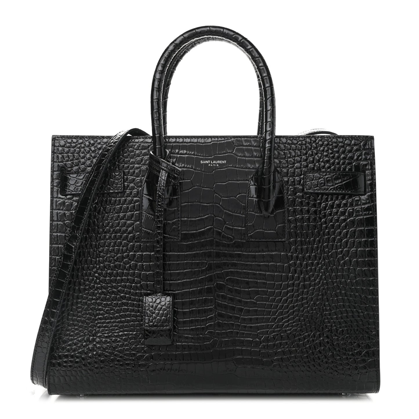 Calfskin Crocodile Embossed Small Sac de Jour Black