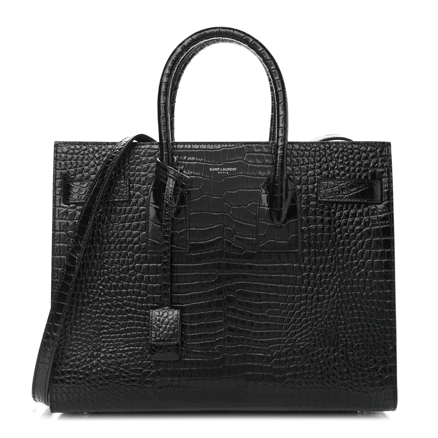Saint Laurent Calfskin Crocodile Embossed Small Sac de Jour Black 1 of 10