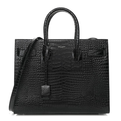 Saint Laurent Calfskin Crocodile Embossed Small Sac de Jour Black 1 of 10