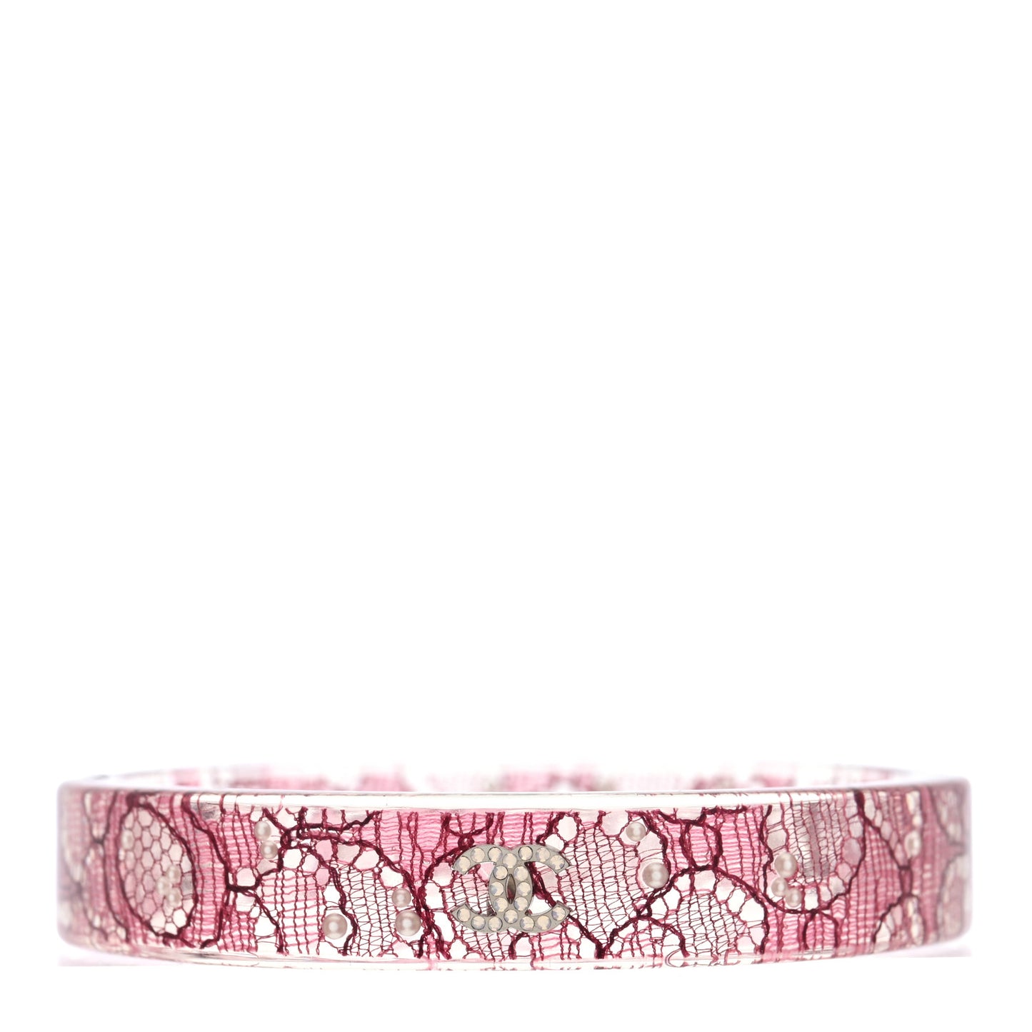 Resin Lace Crystal CC Bangle Transparent Pink