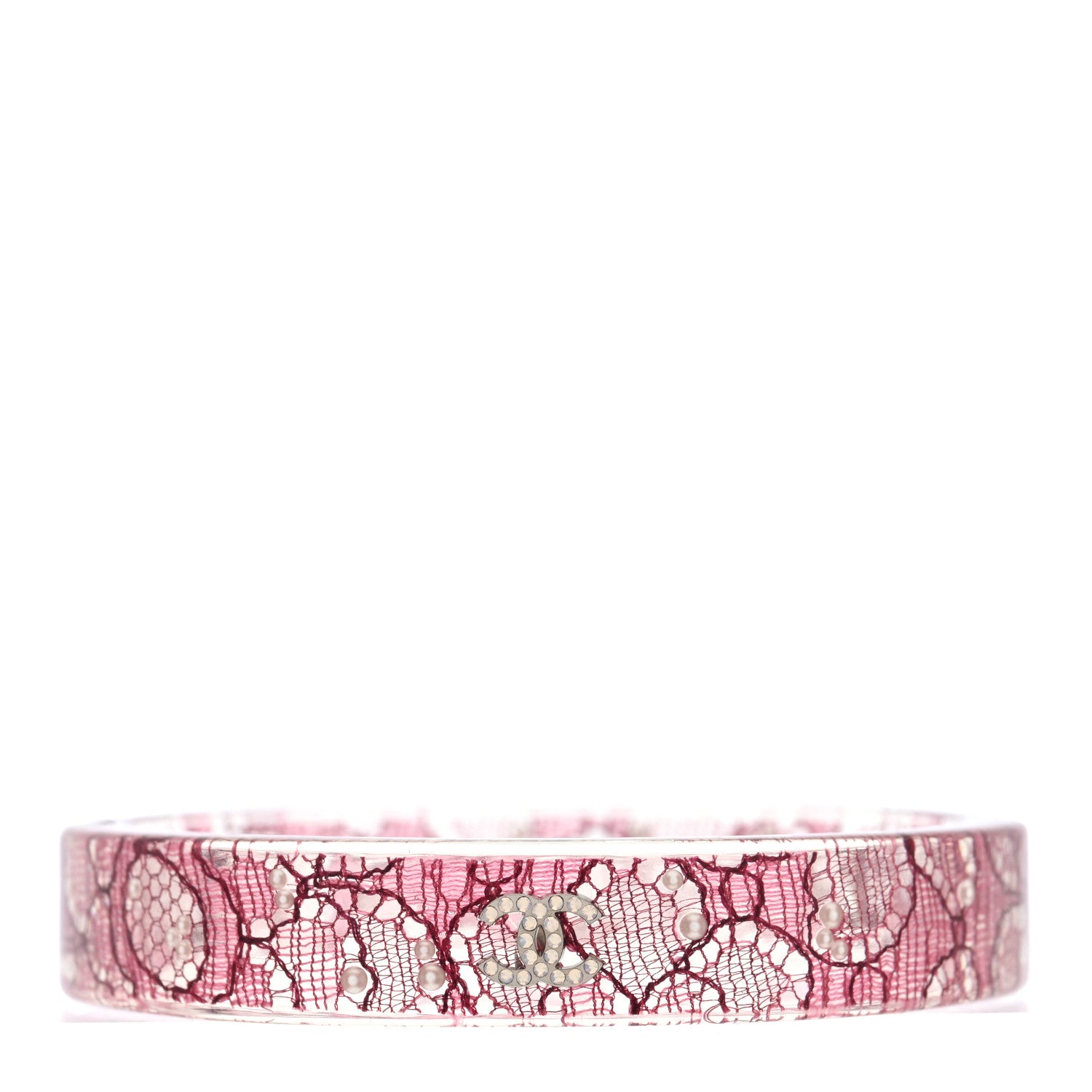 Chanel Resin Lace Crystal CC Bangle Transparent Pink 3 of 4
