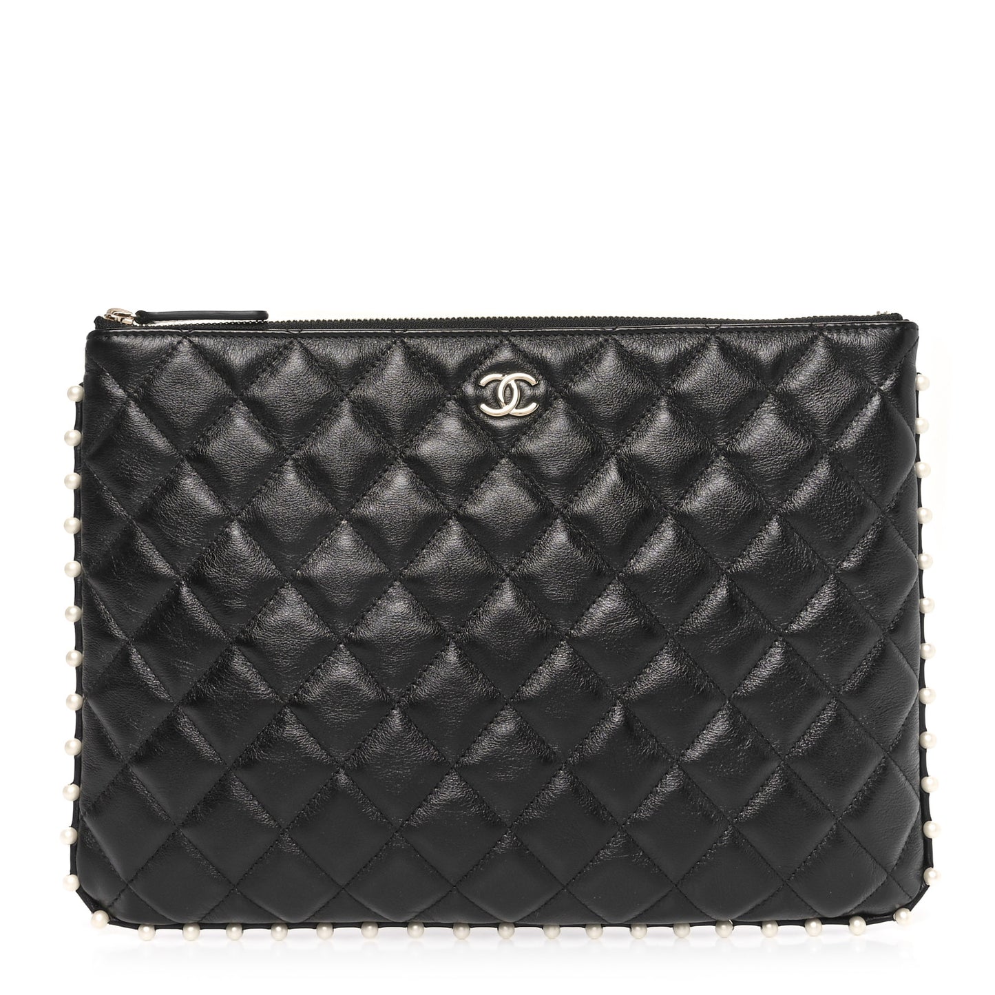 Calfskin Quilted Pearl Medium Cosmetic Case Black