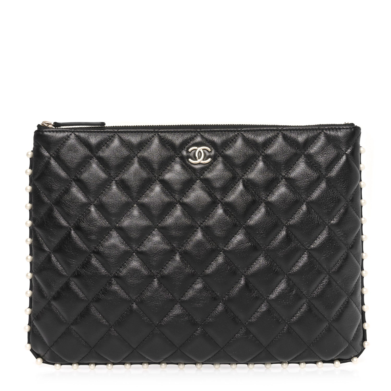 Chanel Calfskin Quilted Pearl Medium Cosmetic Case Black 1 of 11