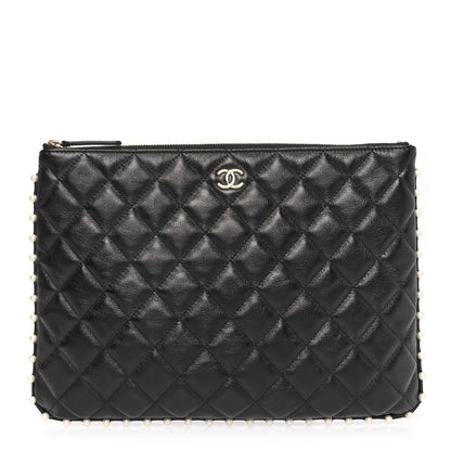 Chanel Calfskin Quilted Pearl Medium Cosmetic Case Black 1 of 11