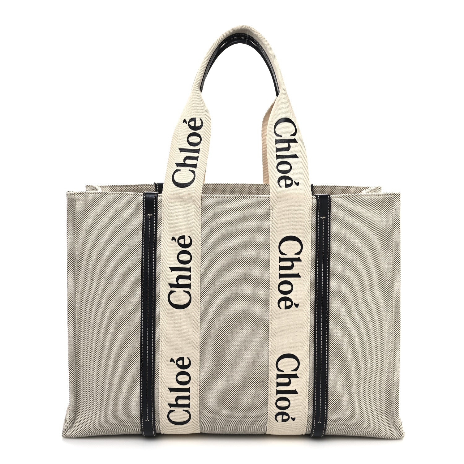 Chloe Cotton Calfskin Large Woody Ribbon Tote White Blue 1 of 10