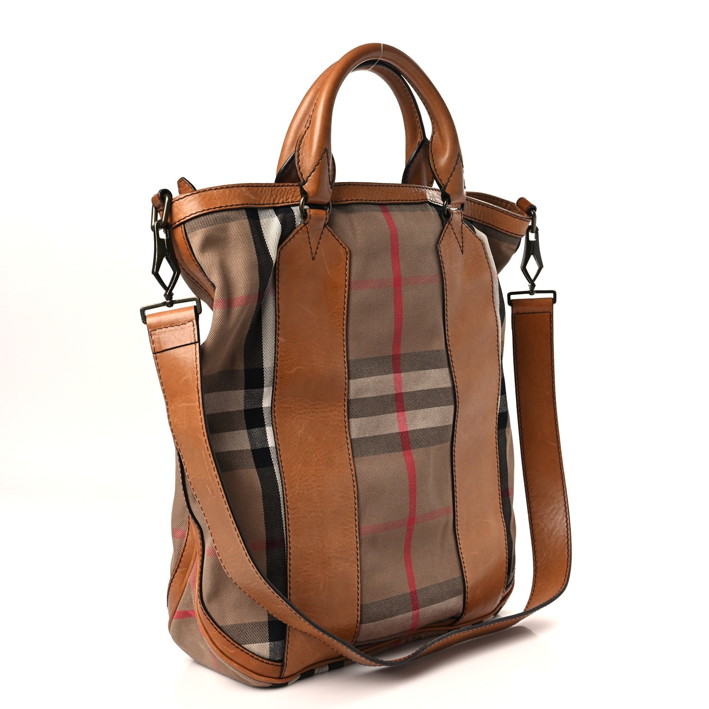 Vintage Washed House Check Medium Bonington Tote Saddle Brown