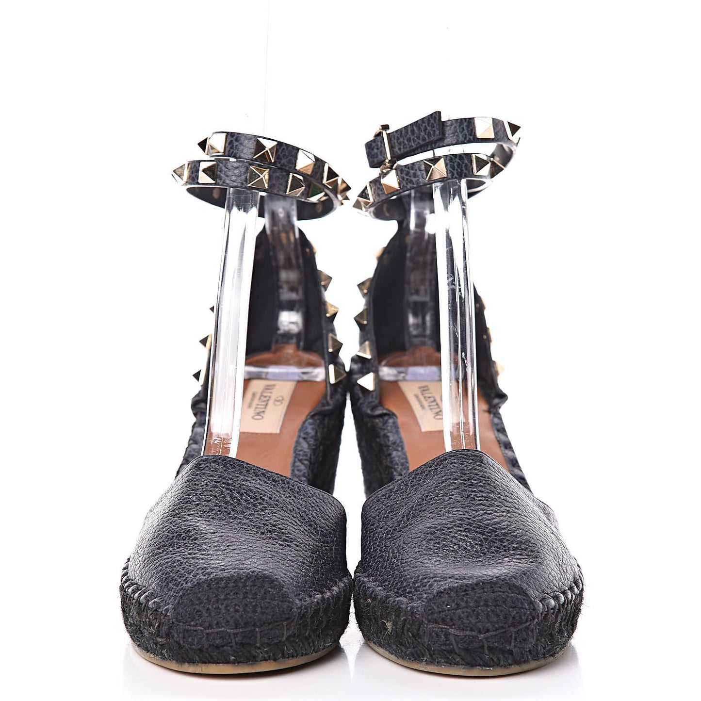 Grained Calfskin Rockstud Ankle Wrap Espadrille 15/75mm Wedges 36 Deep Denim
