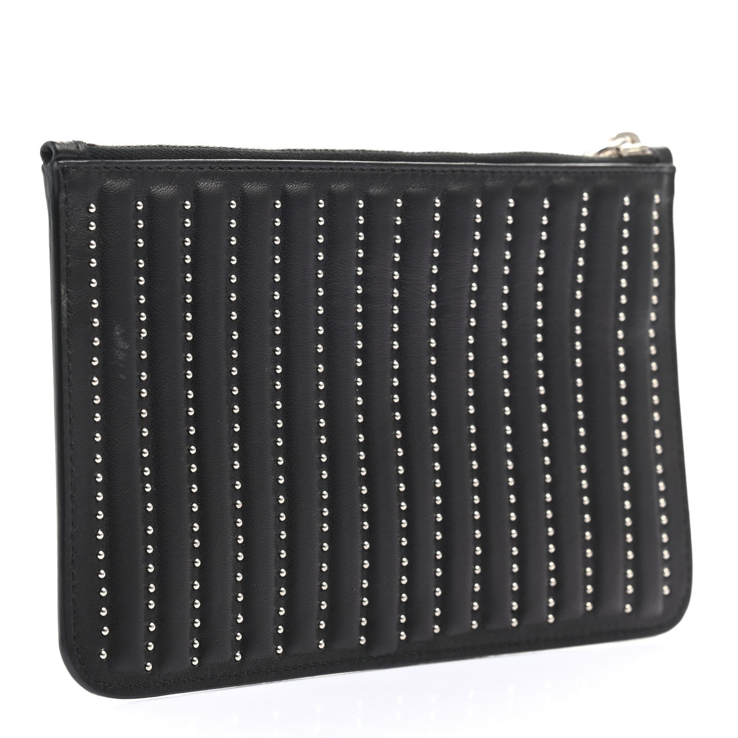 Calfskin Studded Skull Small Zipped Pouch Black