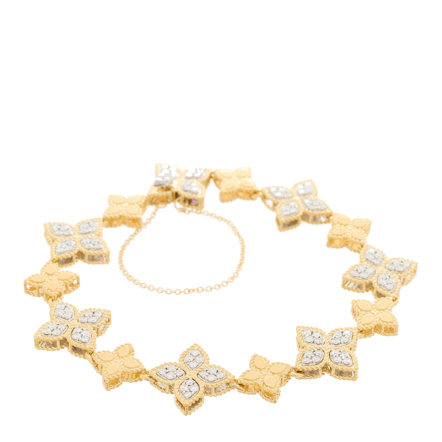 Roberto Coin 18K Yellow White Gold Diamond Princess Flower Alternating Bracelet 1 of 4