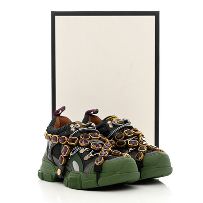Gucci X SEGA Mesh Suede Calfskin Removable Crystals Flashtrek Sneakers 36 Loess Black Olive Green 8 of 8