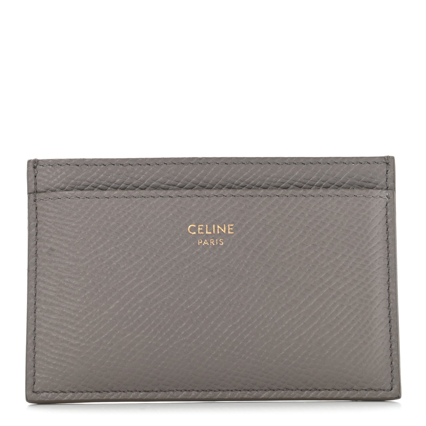 Grained Calfskin Card Holder Pebble