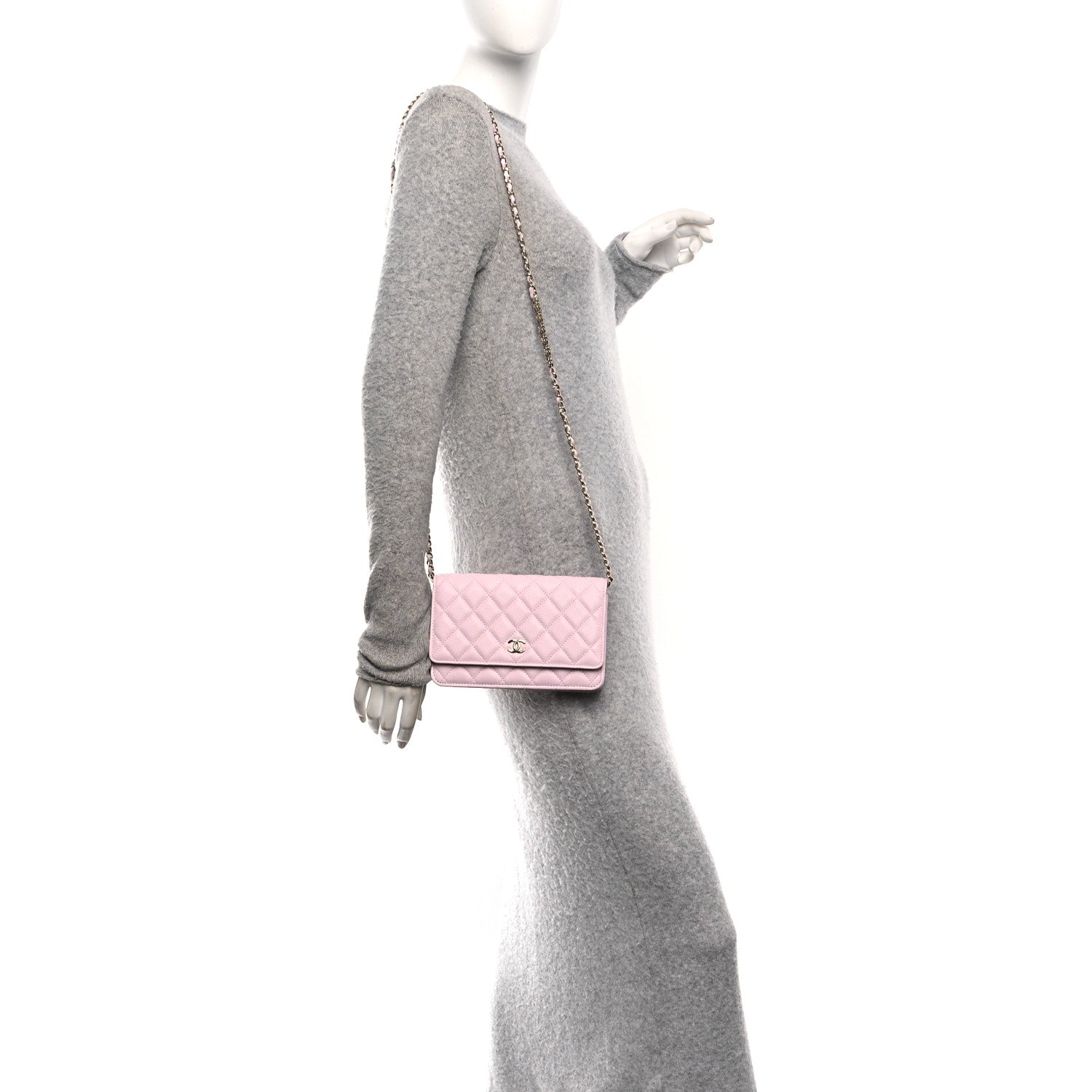 Chanel Caviar Quilted Tiny CC Wallet On Chain WOC Light Pink 2 of 12