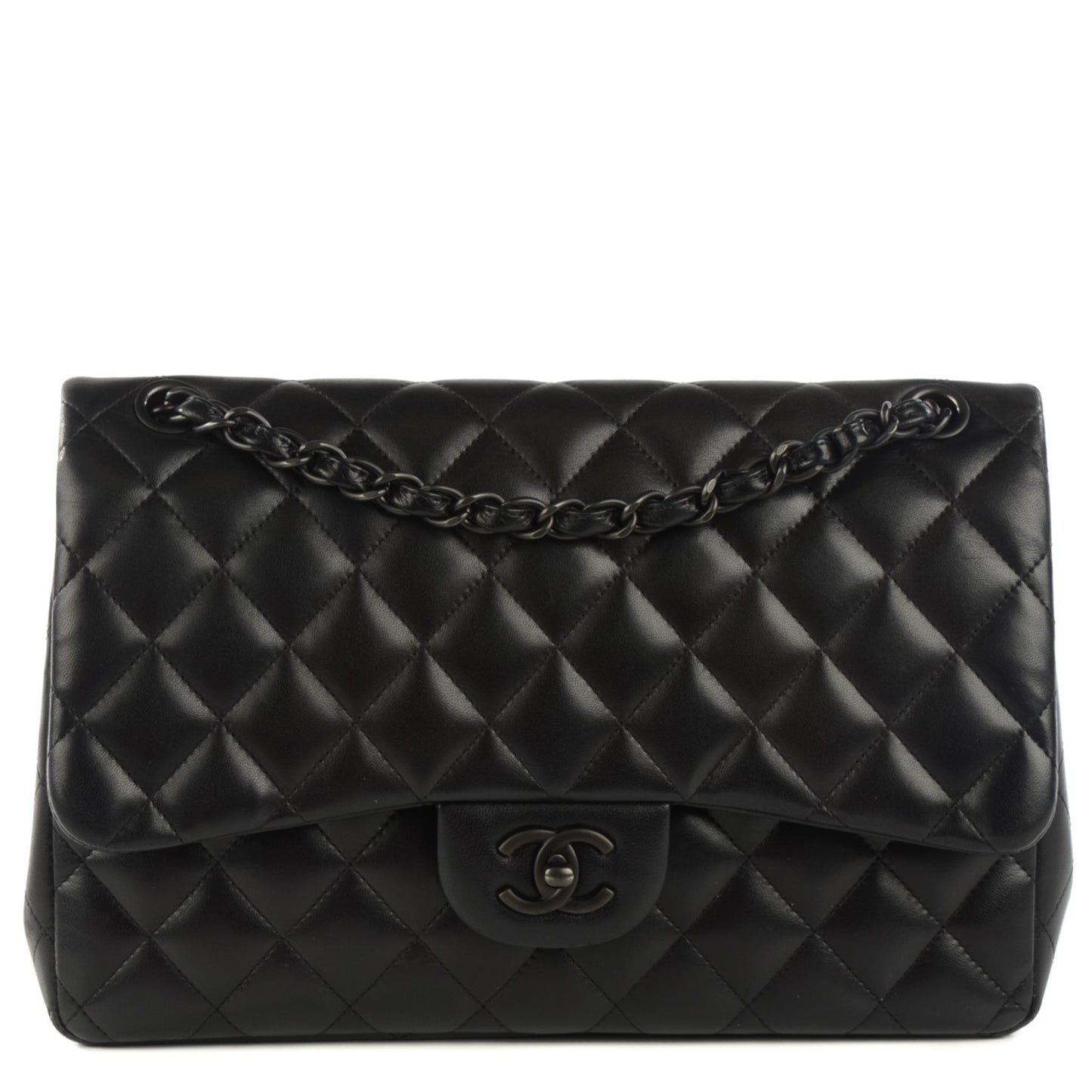 Lambskin Quilted Jumbo Double Flap So Black