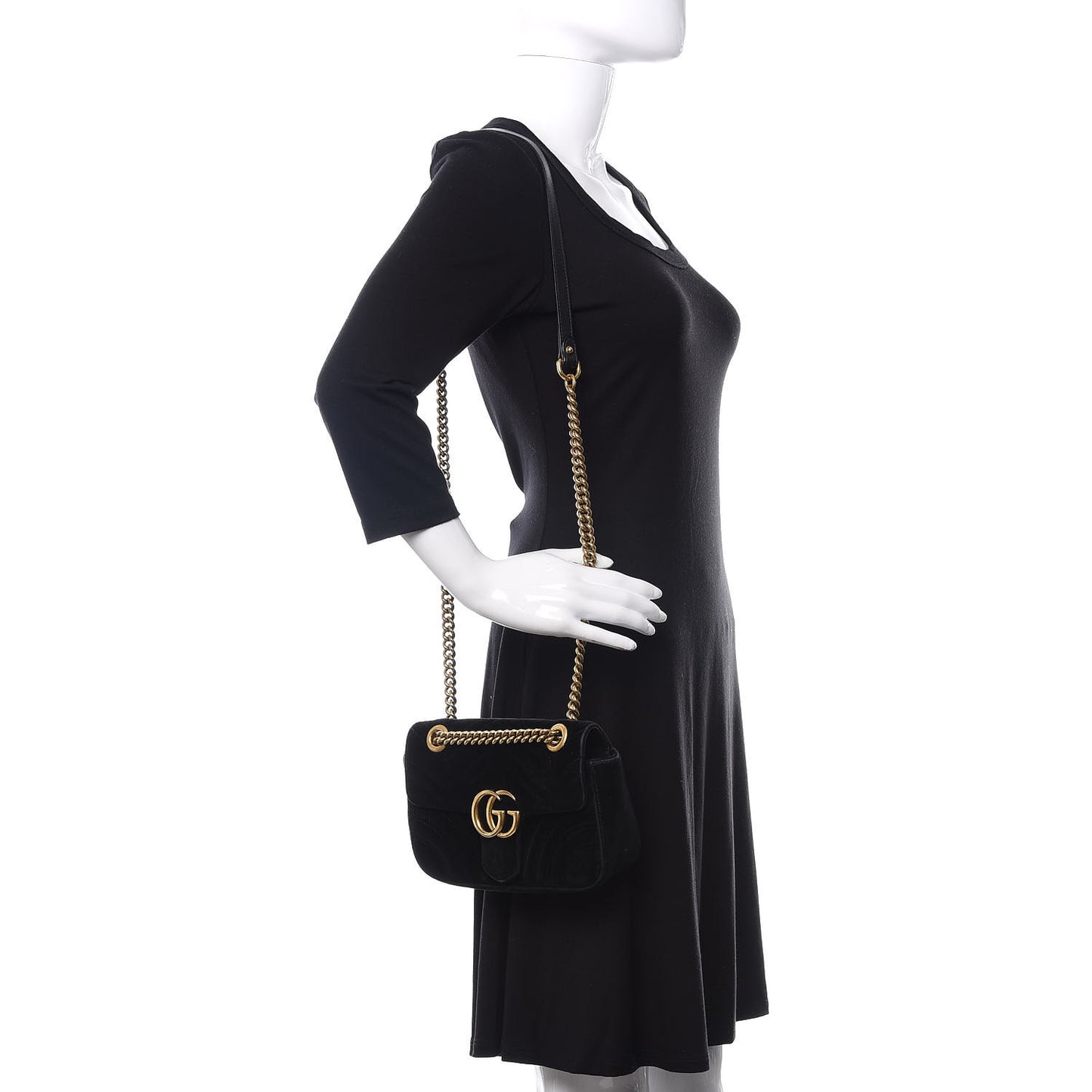 Velvet Matelasse Mini GG Marmont Shoulder Bag Black