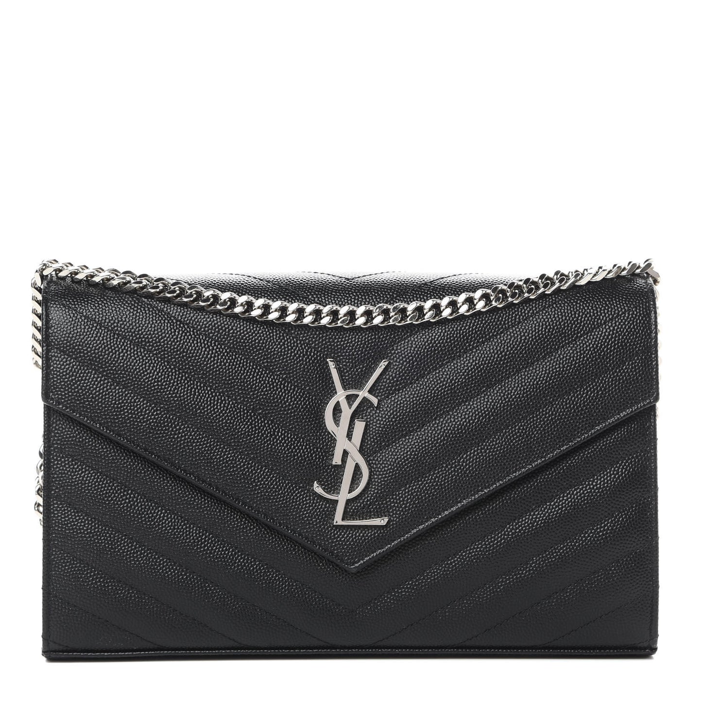 Grain De Poudre Matelasse Chevron Monogram Chain Wallet Black