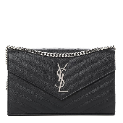 Saint Laurent Grain De Poudre Matelasse Chevron Monogram Chain Wallet Black 1 of 11
