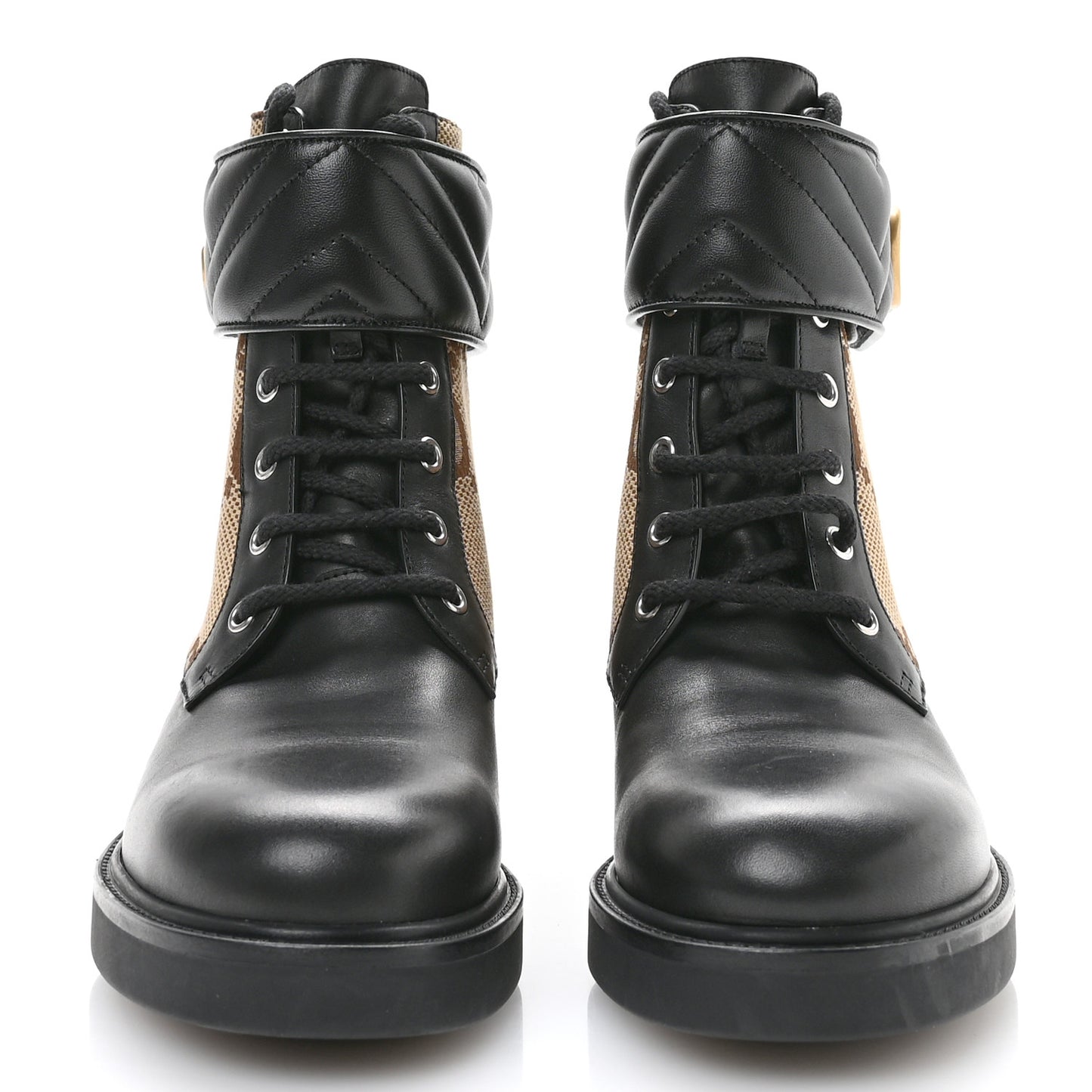 Flores Calfskin Monogram Maxi GG Nappa Matelasse Double G 40mm Ankle Boots 40.5 Black Camel Ebony
