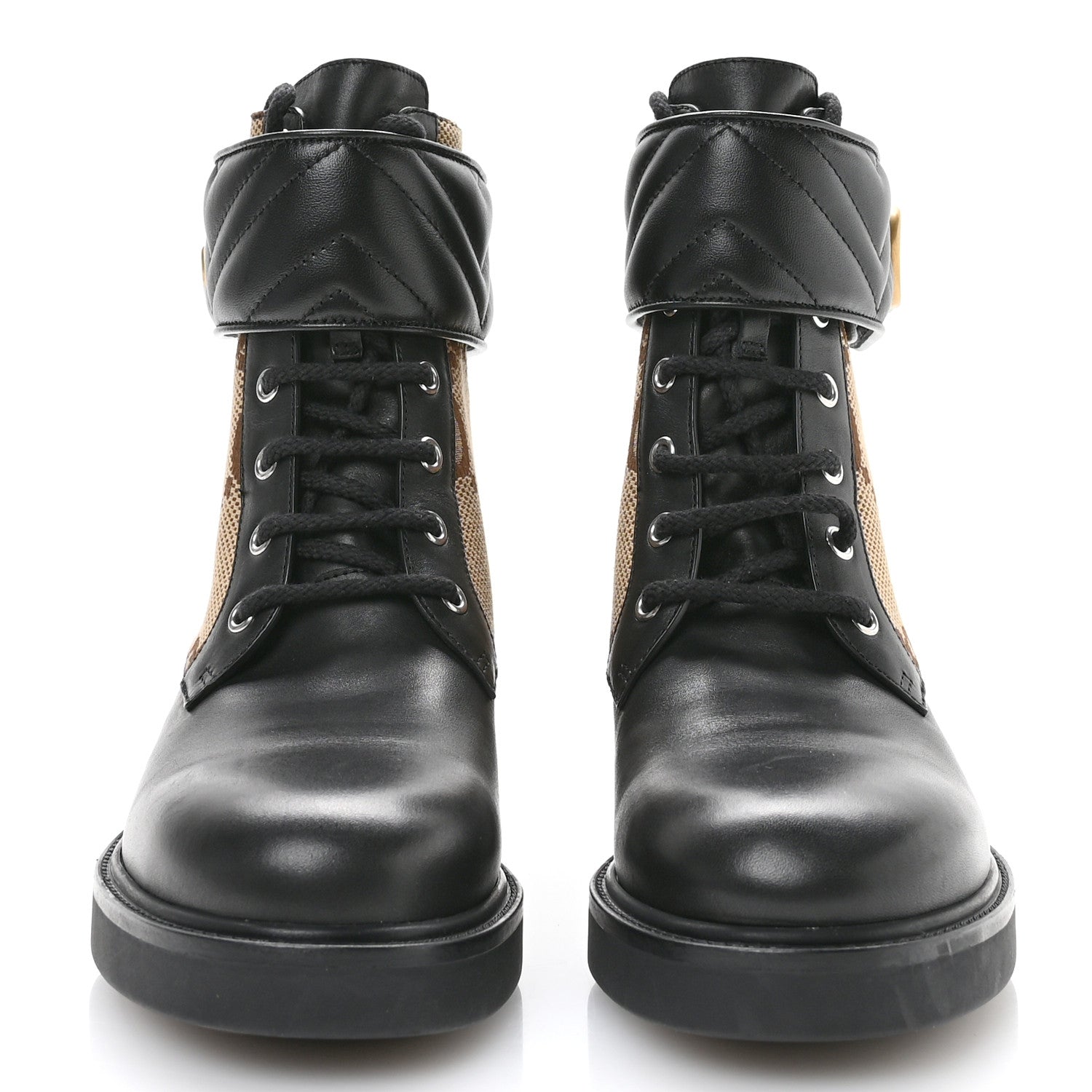 Gucci Flores Calfskin Monogram Maxi GG Nappa Matelasse Double G 40mm Ankle Boots 40.5 Black Camel Ebony 3 of 8