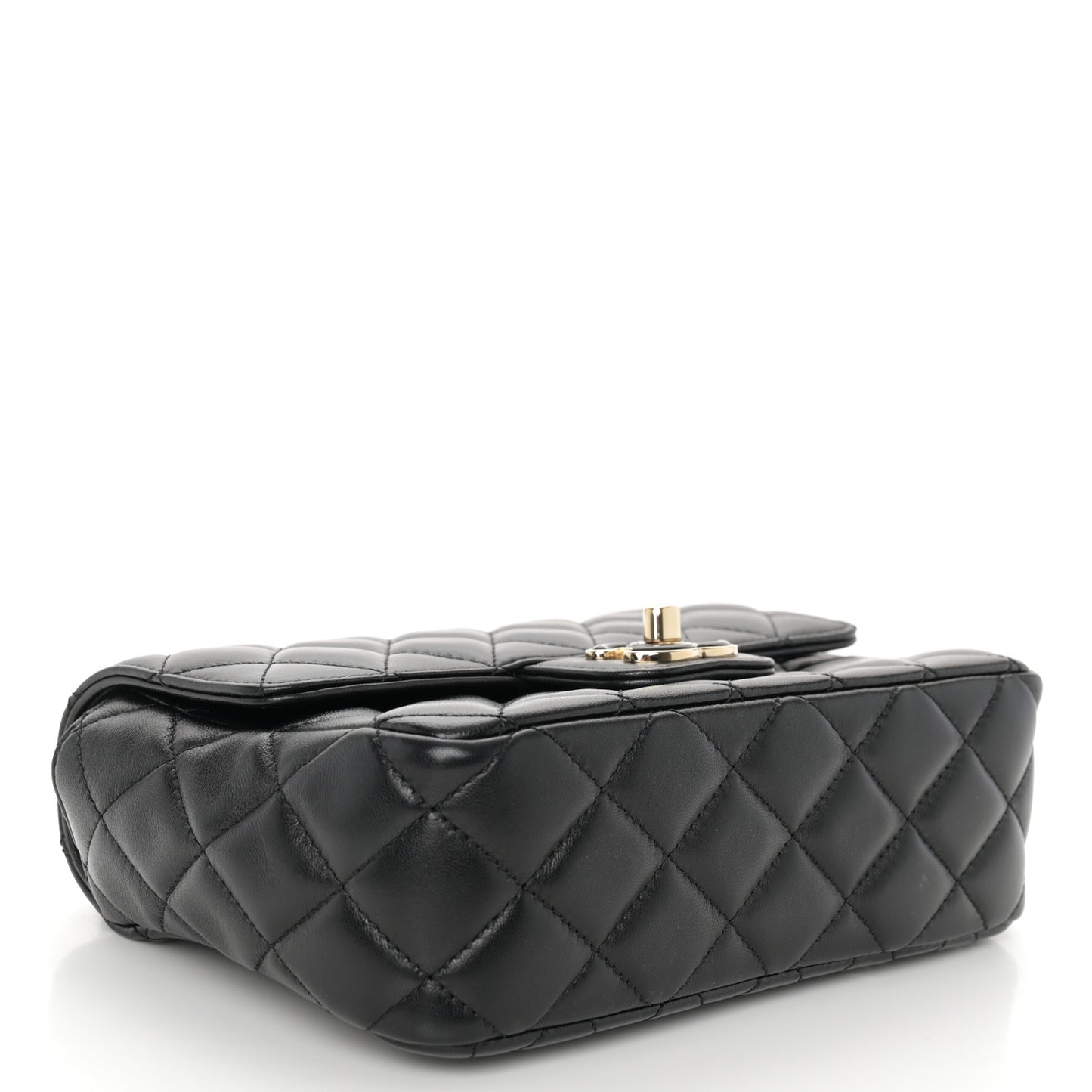 Lambskin Resin Quilted Mini Heart Square Flap Black