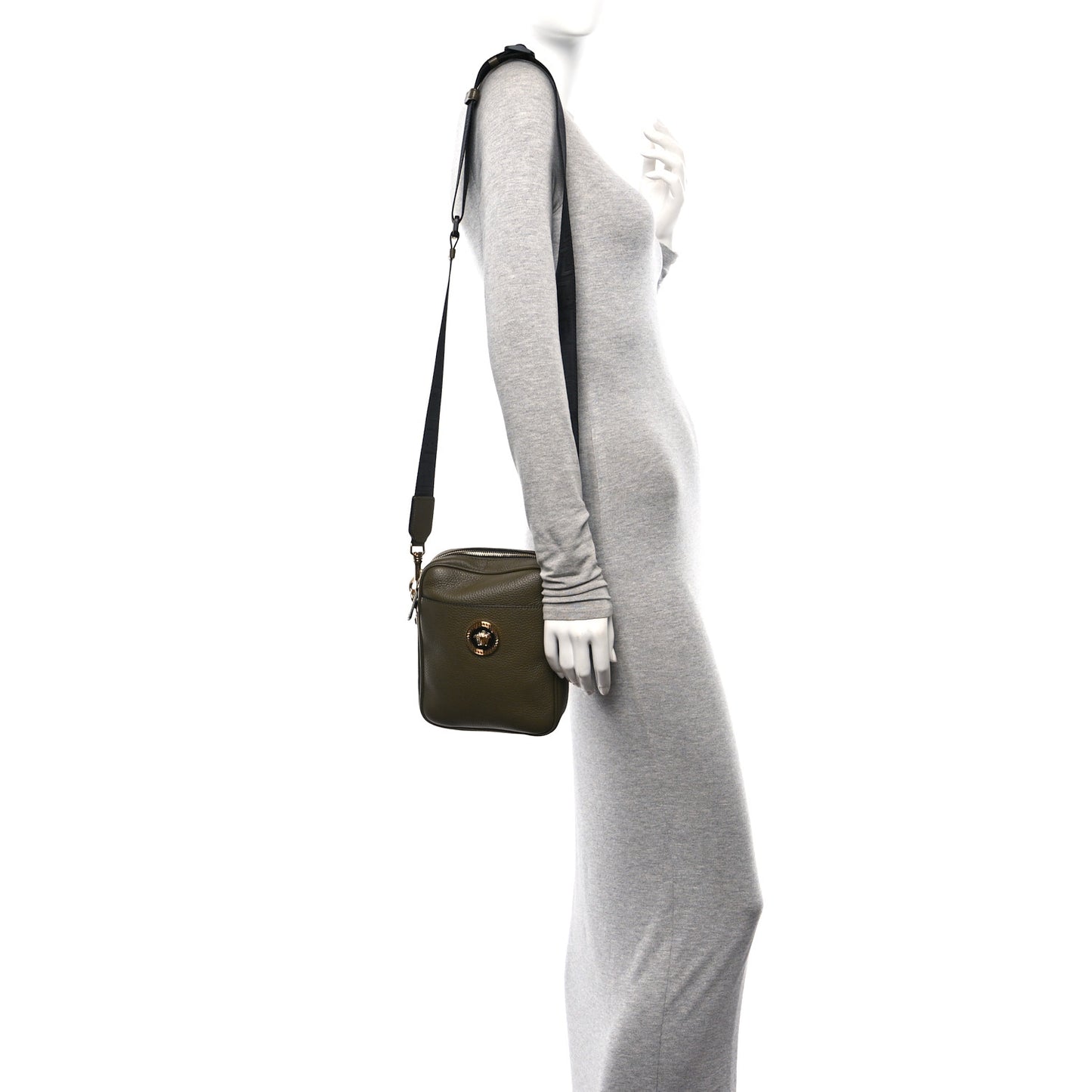 Grained Calfskin Small Medusa Messenger Bag Khaki