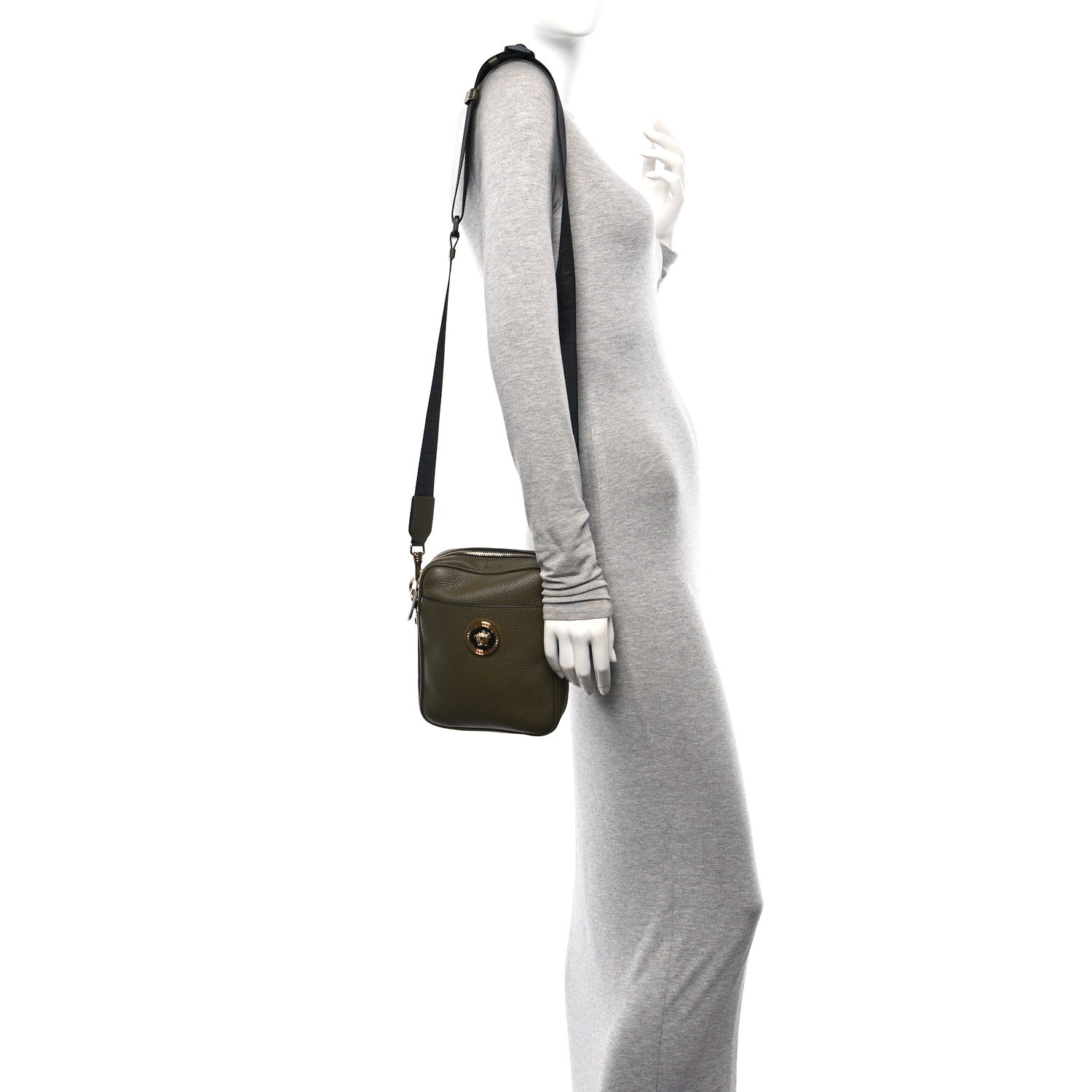 Versace Grained Calfskin Small Medusa Messenger Bag Khaki 3 of 11