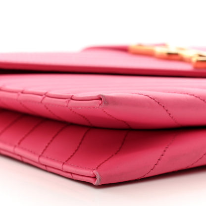 Saint Laurent Calfskin Monogram Chevron Shoulder Bag Fuchsia 9 of 13