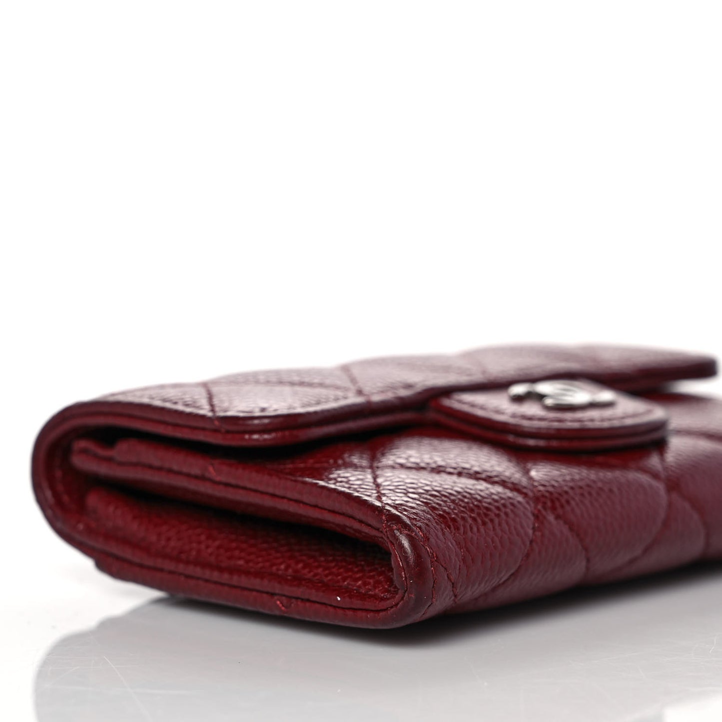 Caviar Quilted Flap Card Holder Wallet Burgundy