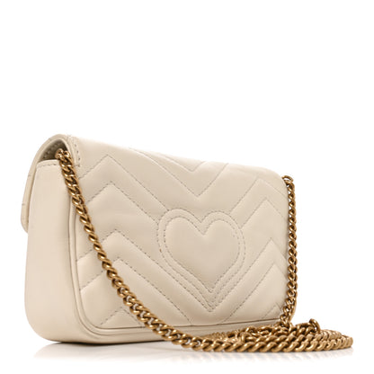 Gucci Calfskin Matelasse Super Mini GG Marmont Shoulder Bag White 3 of 10