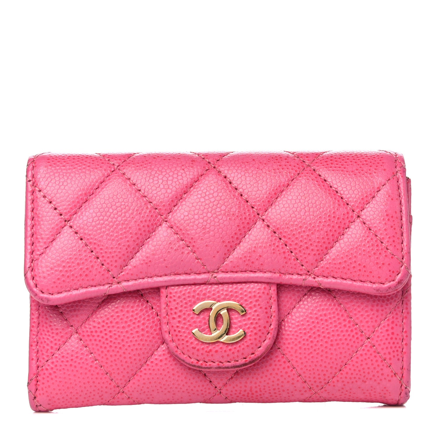 Chanel Caviar Quilted Card Flap Holder Pink 1 of 17