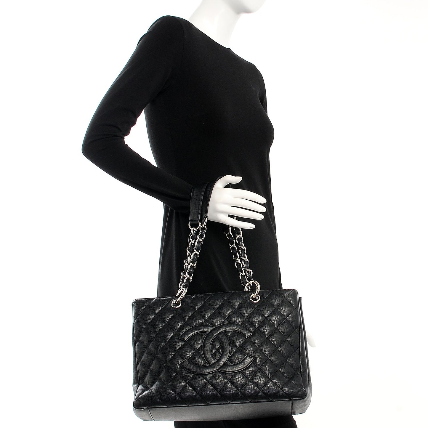Caviar Quilted Grand Shopping Tote GST Black