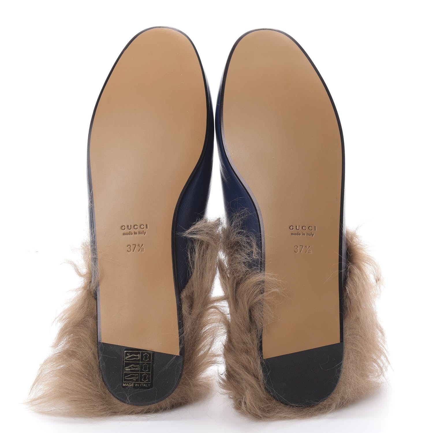 Gucci Malaga Kid Fur Womens Princetown Slippers 37.5 Blue Agata 5 of 8
