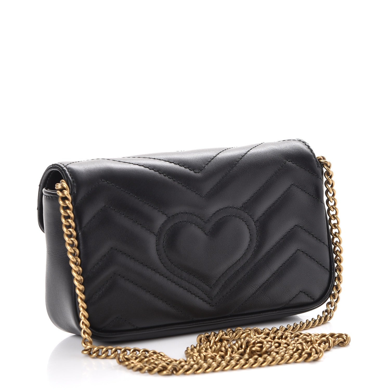 Gucci Calfskin Matelasse Super Mini GG Marmont Shoulder Bag Black 4 of 10
